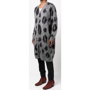 Needles Japan Mohair Long Cardigan Leopard Print Charcoal Gray Size Medium